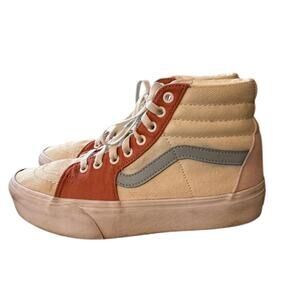 Vans Sk8-Hi Canvas Colorblock Cream Rust High Top Sneakers Platform Womens 8.5